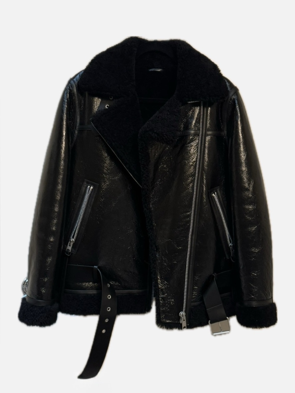 ❤️ AllSaints Black Genuine Shearling Leather Biker Jacket M